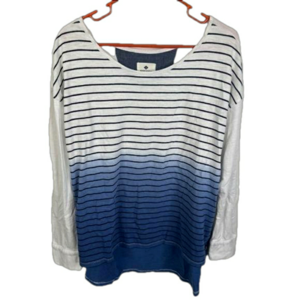 Sperry Nautical Blue Ombre Striped Dip Dye Top Medium